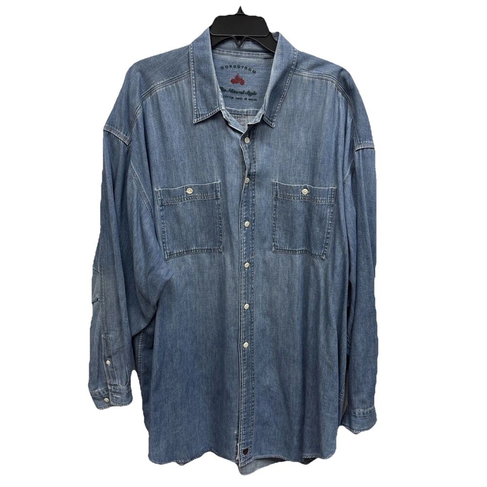 Nordstrom The Natural Style Denim Blue Men Buttons Shirt 3X Long Sleeve 29X36”